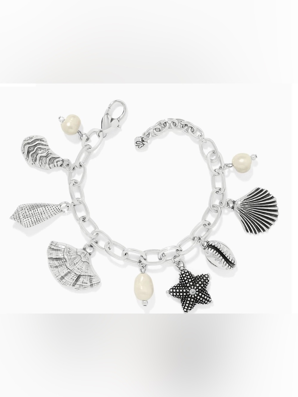 Brighton Silver-Tone Seashell Charm Bracelet with Cream Pearls